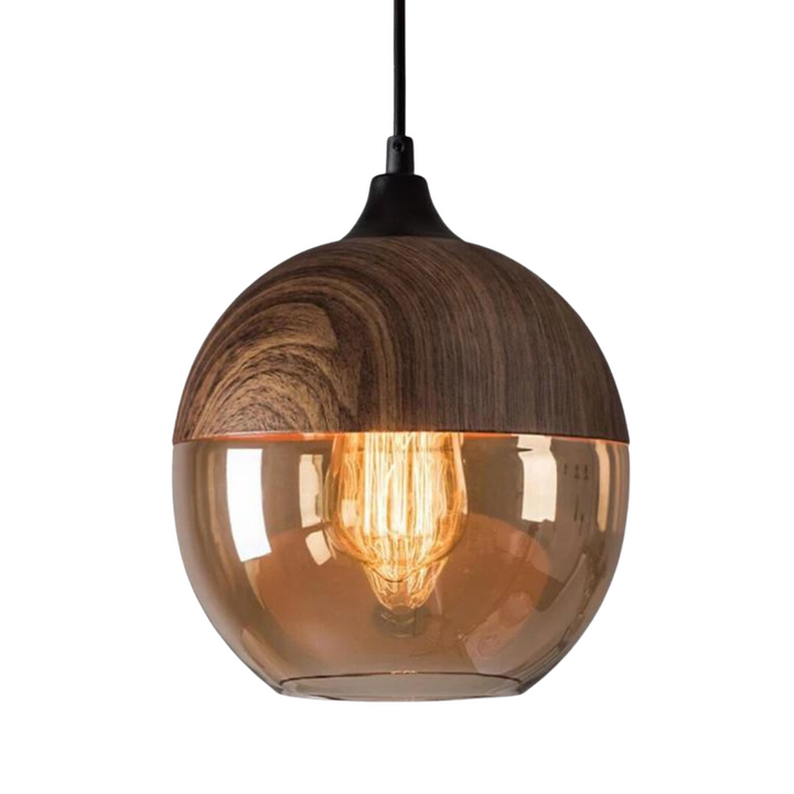 Scandinavian Wooden Ceiling Lamp with Adjustable Height – Modern Glass Pendant Light for Dining Room and Living Space 0