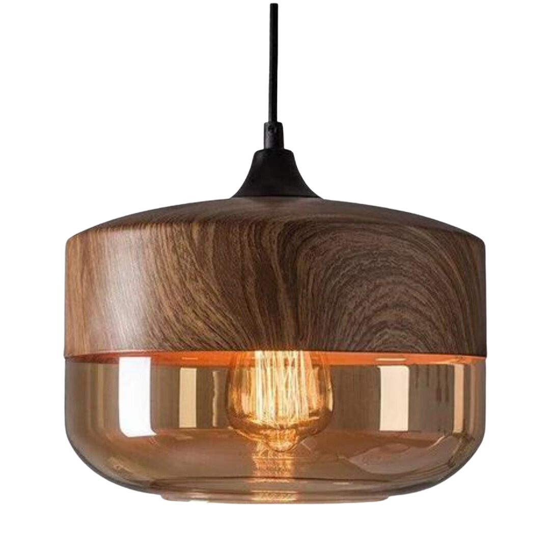 Scandinavian Wooden Ceiling Lamp with Adjustable Height – Modern Glass Pendant Light for Dining Room and Living Space 1