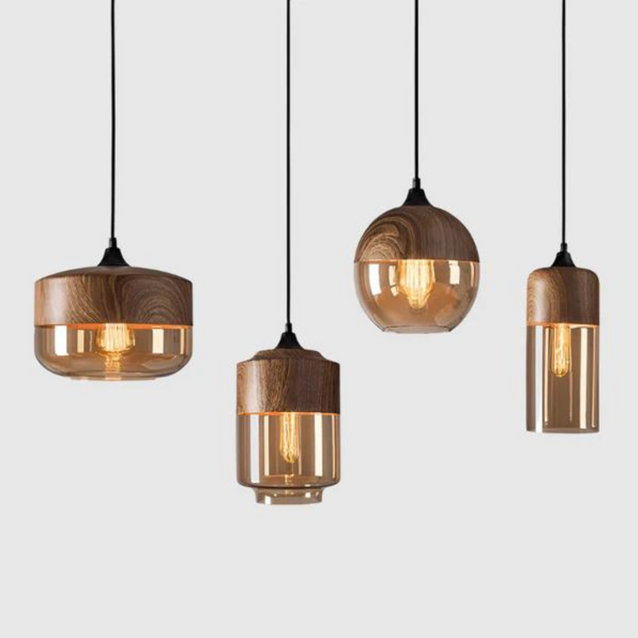 Scandinavian Wooden Ceiling Lamp with Adjustable Height – Modern Glass Pendant Light for Dining Room and Living Space 4