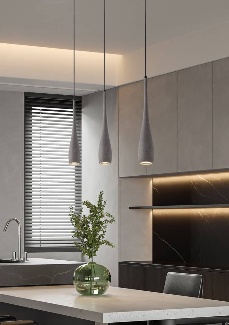 Sculpted Stone Pendant Light – Minimalist Cement Design with Adjustable Height 2
