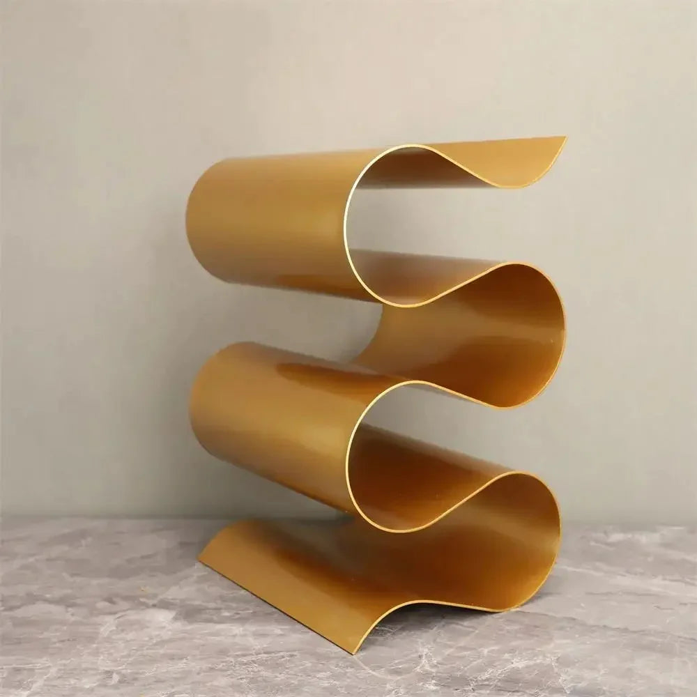 Sculptural Metal Wine Rack for Countertop – Elegant Wavy Design Holds 3 Standard Bottles, Compact Wine Storage Racks 0