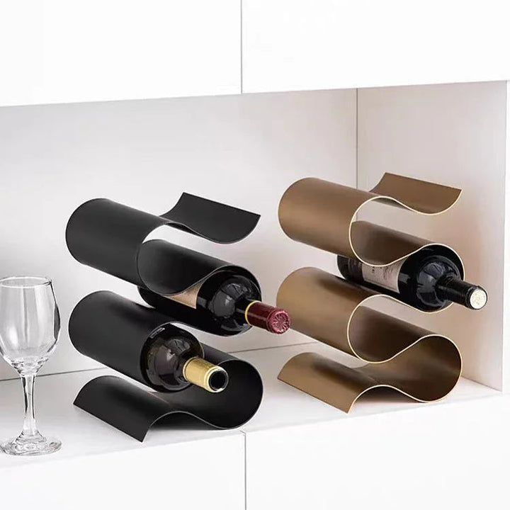 Sculptural Metal Wine Rack for Countertop – Elegant Wavy Design Holds 3 Standard Bottles, Compact Wine Storage Racks 1