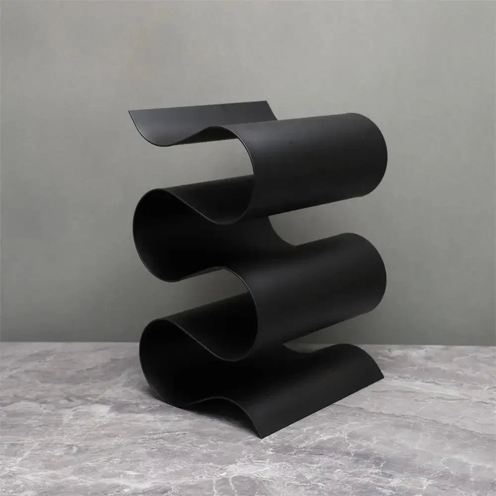 Sculptural Metal Wine Rack for Countertop – Elegant Wavy Design Holds 3 Standard Bottles, Compact Wine Storage Racks 10