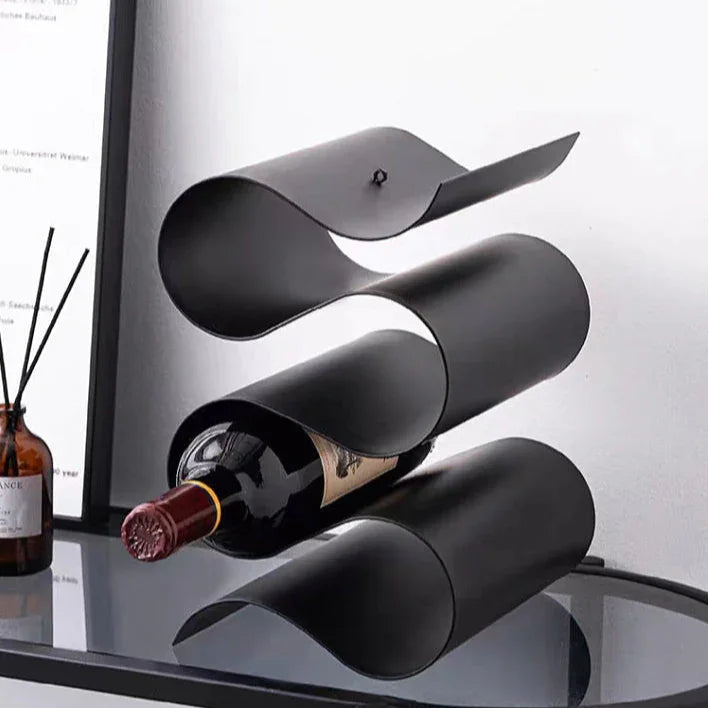 Sculptural Metal Wine Rack for Countertop – Elegant Wavy Design Holds 3 Standard Bottles, Compact Wine Storage Racks 5