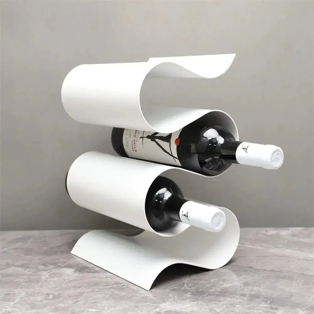Sculptural Metal Wine Rack for Countertop – Elegant Wavy Design Holds 3 Standard Bottles, Compact Wine Storage Racks 7