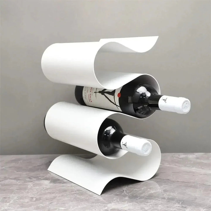 Sculptural Metal Wine Rack for Countertop – Elegant Wavy Design Holds 3 Standard Bottles, Compact Wine Storage Racks 7