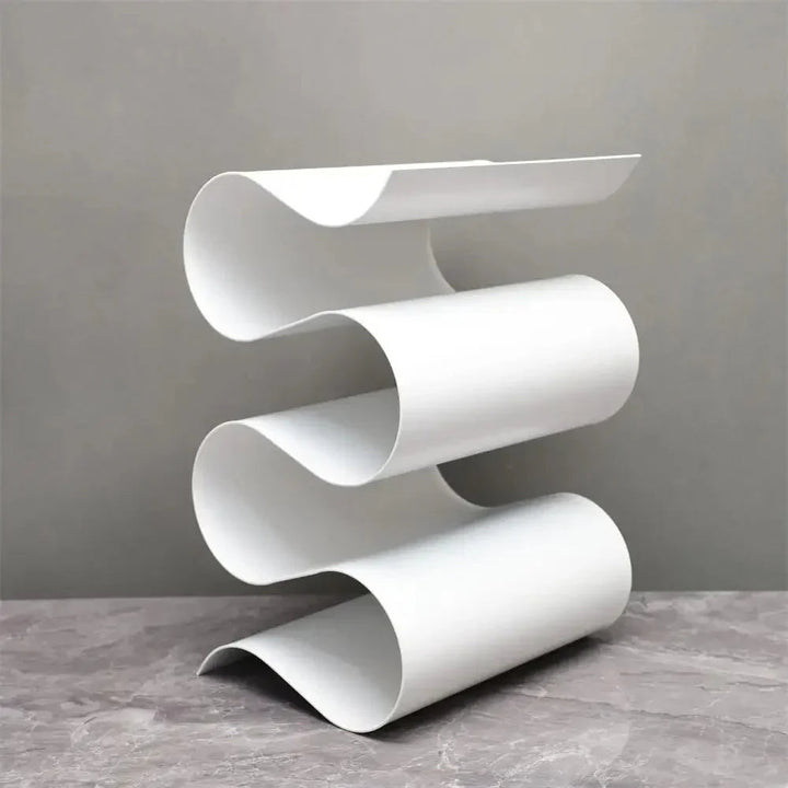Sculptural Metal Wine Rack for Countertop – Elegant Wavy Design Holds 3 Standard Bottles, Compact Wine Storage Racks 9