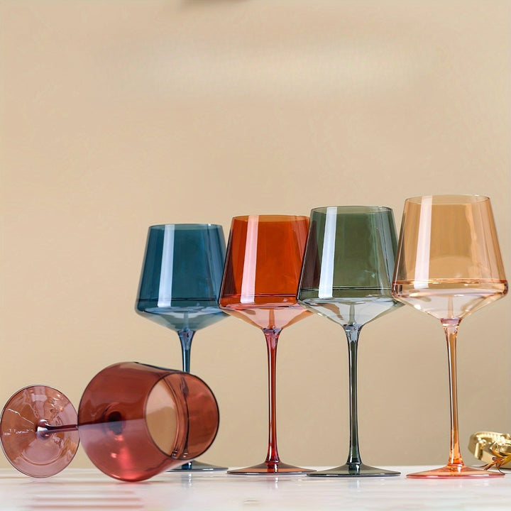 Set of 6 Hand Blown Colored Wine Glasses - Elegant Crystal Drinkware with Wide Bowl and Tapered Rim 3
