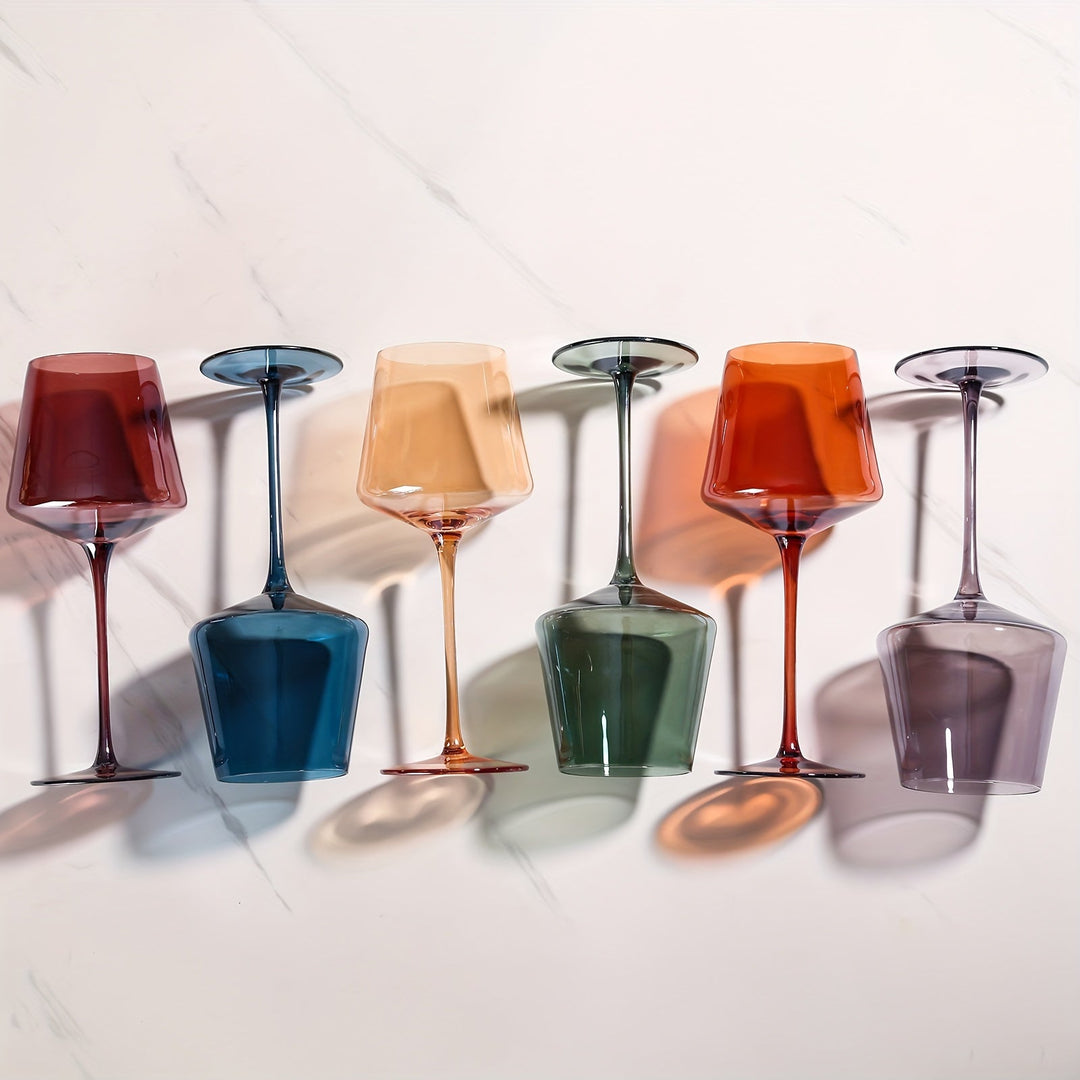 Set of 6 Hand Blown Colored Wine Glasses - Elegant Crystal Drinkware with Wide Bowl and Tapered Rim 4