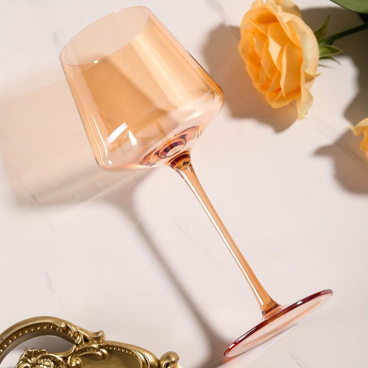 Set of 6 Hand Blown Colored Wine Glasses - Elegant Crystal Drinkware with Wide Bowl and Tapered Rim 5