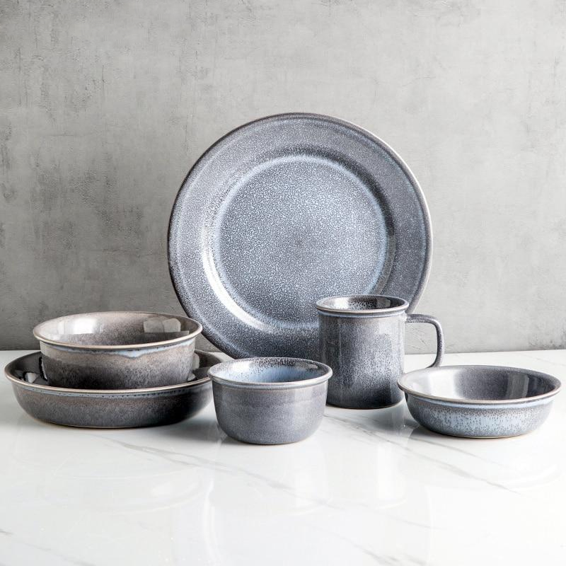 Slate Ceramic Porcelain Dinnerware Set – Elegant Glossy Finish for Everyday and Special Occasions 1