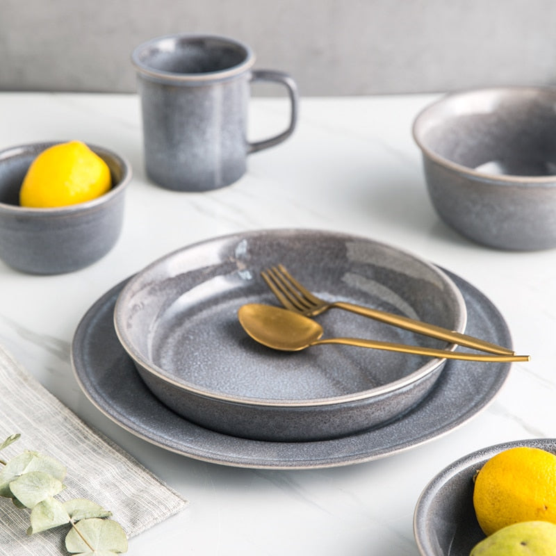 Slate Ceramic Porcelain Dinnerware Set – Elegant Glossy Finish for Everyday and Special Occasions 2