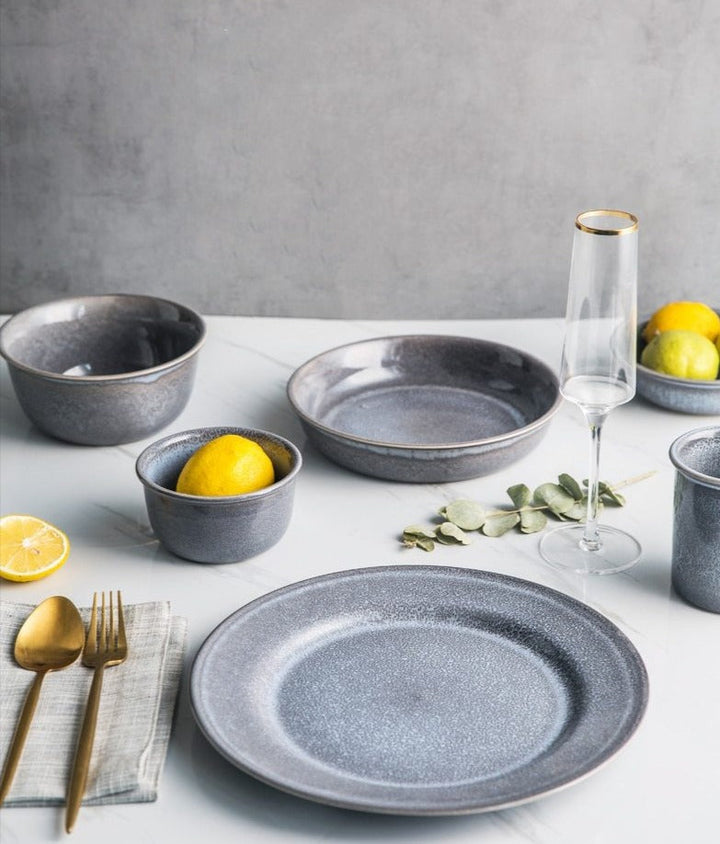 Slate Ceramic Porcelain Dinnerware Set – Elegant Glossy Finish for Everyday and Special Occasions 4