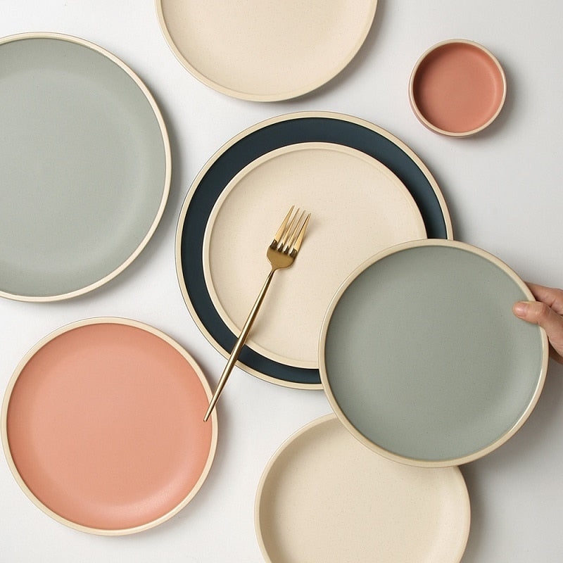 Soho Ceramic Dinner Plates in Pastel Tones with Sesame Dot Pattern – Elegant Stoneware for Everyday Dining 1