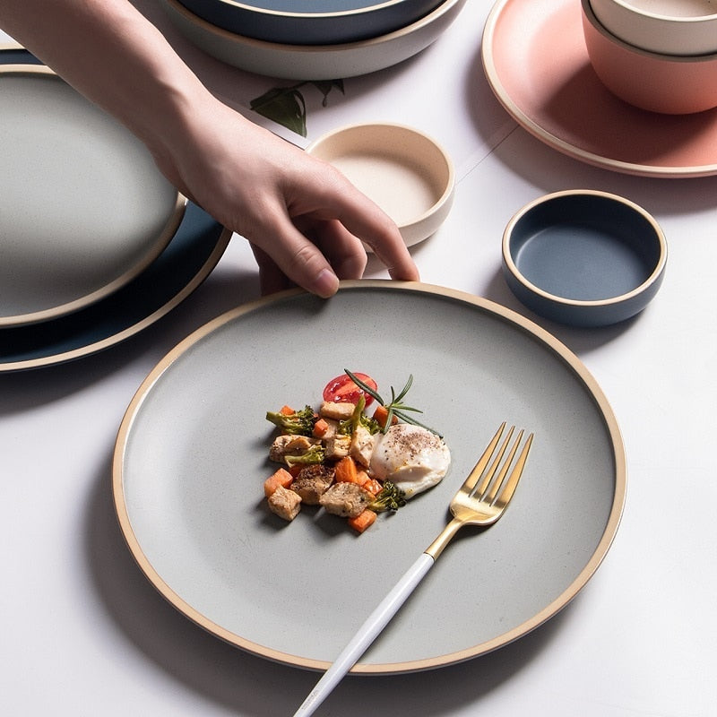 Soho Ceramic Dinner Plates in Pastel Tones with Sesame Dot Pattern – Elegant Stoneware for Everyday Dining 2