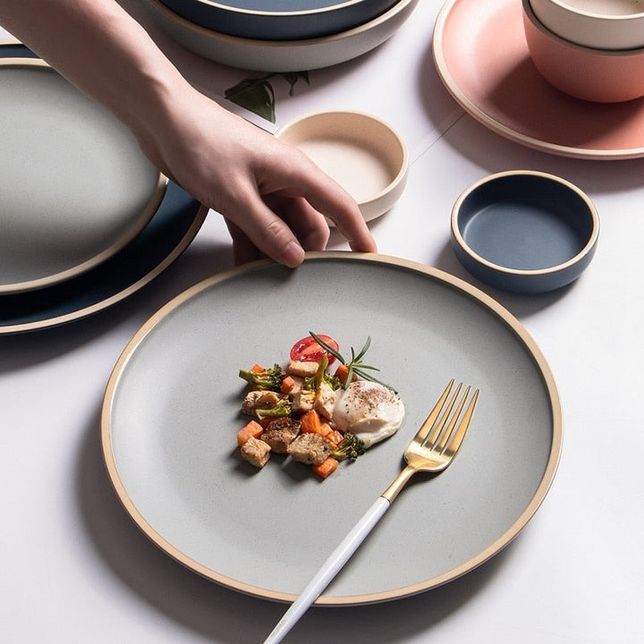 Soho Ceramic Dinner Plates in Pastel Tones with Sesame Dot Pattern – Elegant Stoneware for Everyday Dining 2