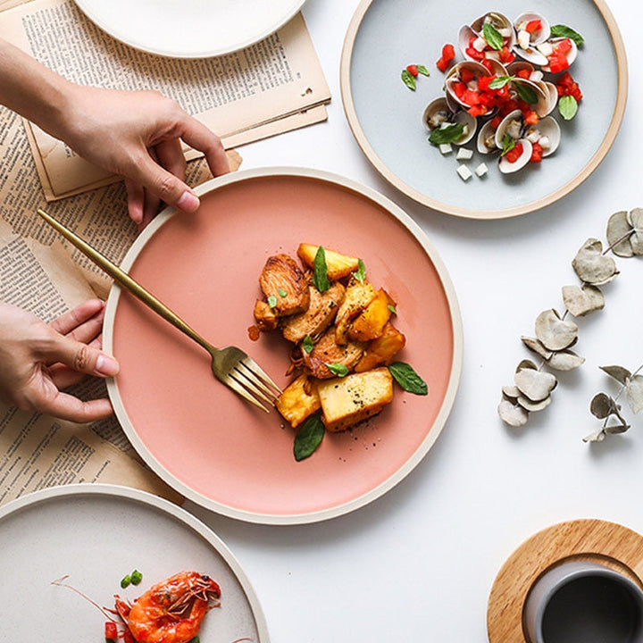 Soho Ceramic Dinner Plates in Pastel Tones with Sesame Dot Pattern – Elegant Stoneware for Everyday Dining 6