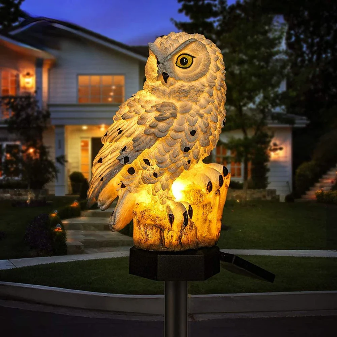 Solar Garden Owl Light - Weatherproof Decorative Outdoor LED Light with Warm White Glow for Patios and Gardens 3
