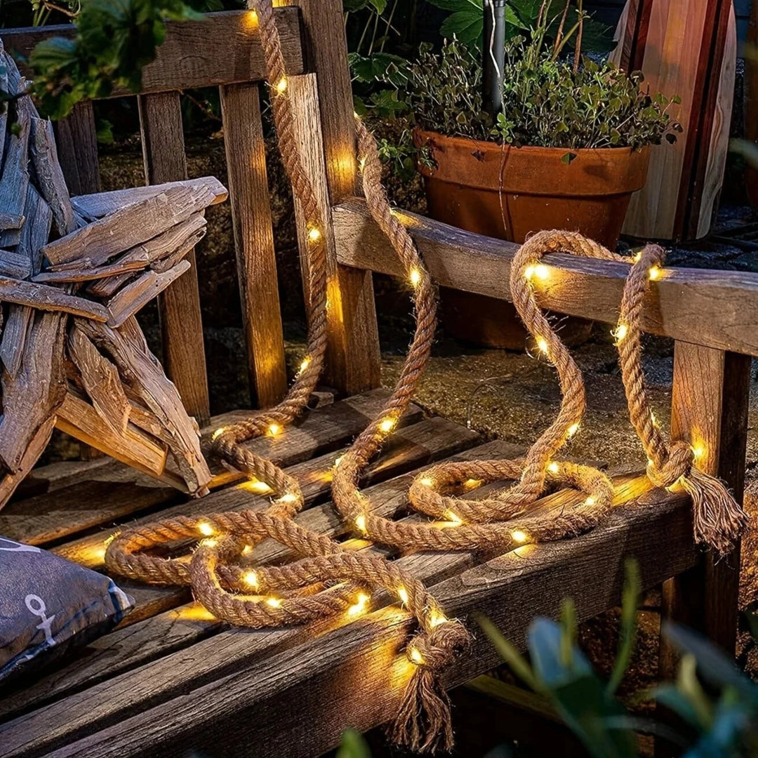 Solar Hemp Rope Light, 5m Outdoor Decorative Lighting with Dusk-to-Dawn Sensor – Eco-Friendly Solar Garden Lights 0