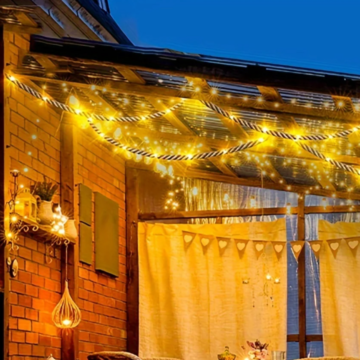Solar Hemp Rope Light, 5m Outdoor Decorative Lighting with Dusk-to-Dawn Sensor – Eco-Friendly Solar Garden Lights 5