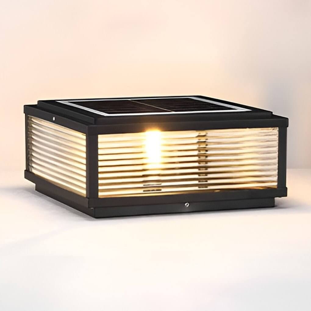 Square Pillar Solar Light with Ribbed Glass Shade – Durable Outdoor Lighting for Landscape and Pathways, Available in Multiple Sizes 8