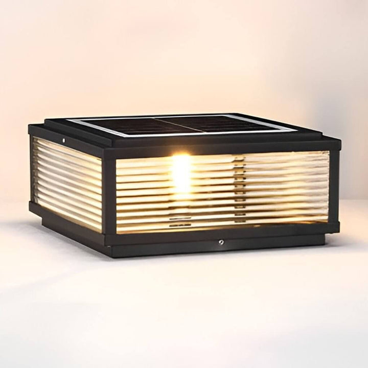 Square Pillar Solar Light with Ribbed Glass Shade – Durable Outdoor Lighting for Landscape and Pathways, Available in Multiple Sizes 8