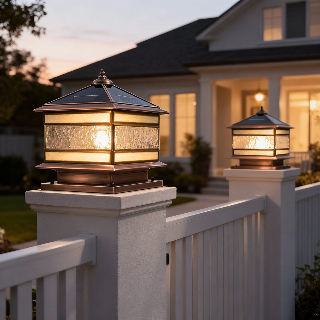 Stone Pillar Solar Lights - Retro Copper Outdoor Lighting with Dual Power Options for Landscape and Garden Illumination 0