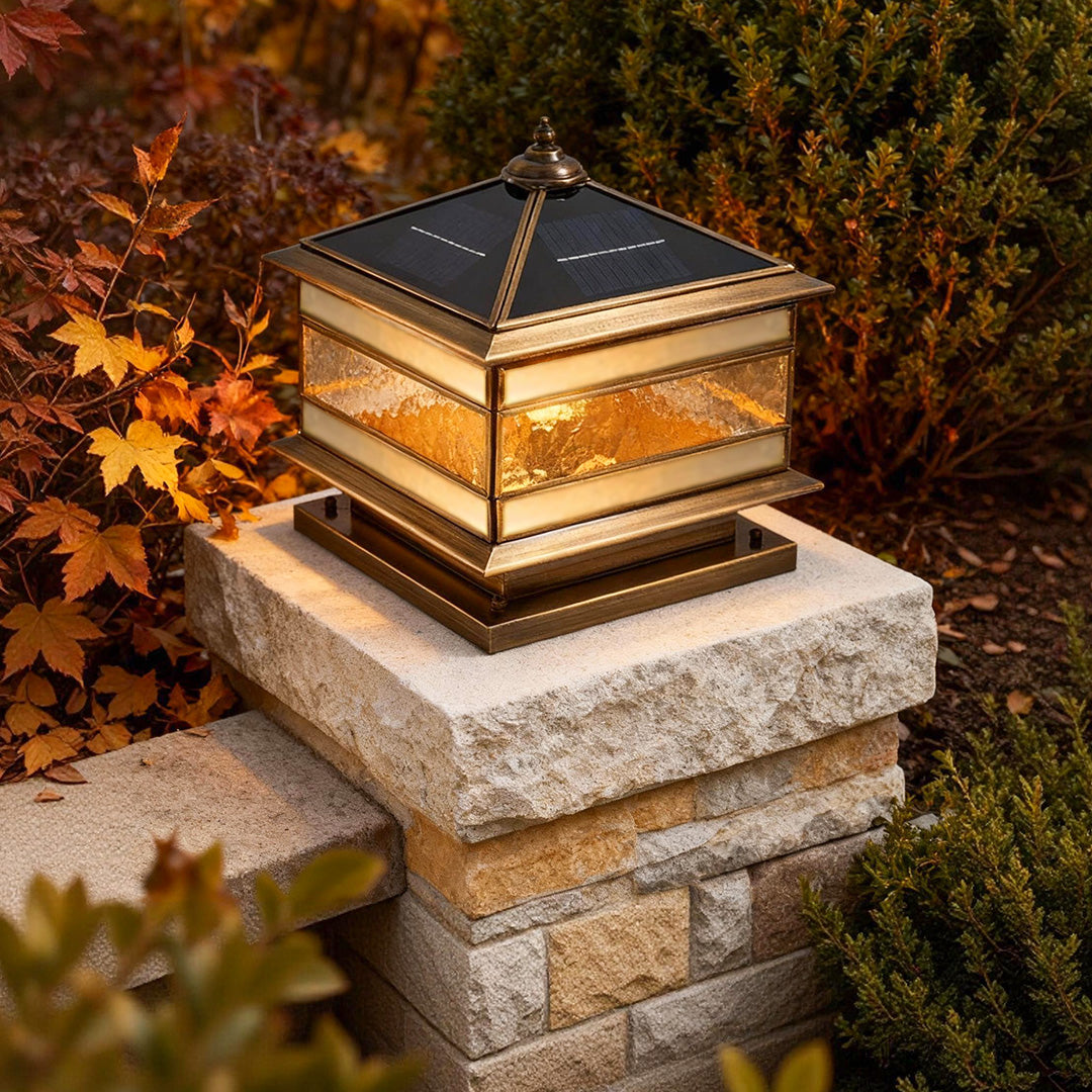 Stone Pillar Solar Lights - Retro Copper Outdoor Lighting with Dual Power Options for Landscape and Garden Illumination 1