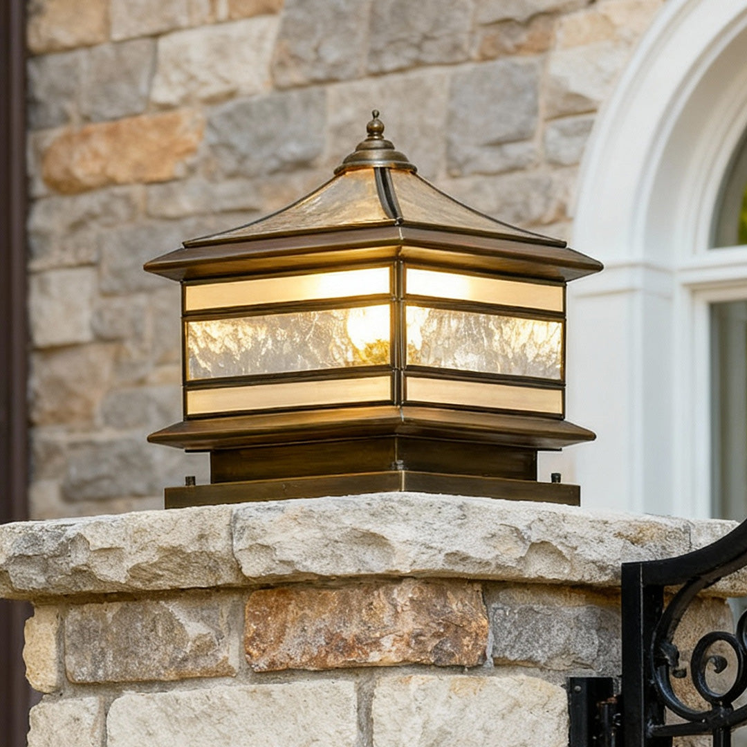 Stone Pillar Solar Lights - Retro Copper Outdoor Lighting with Dual Power Options for Landscape and Garden Illumination 2