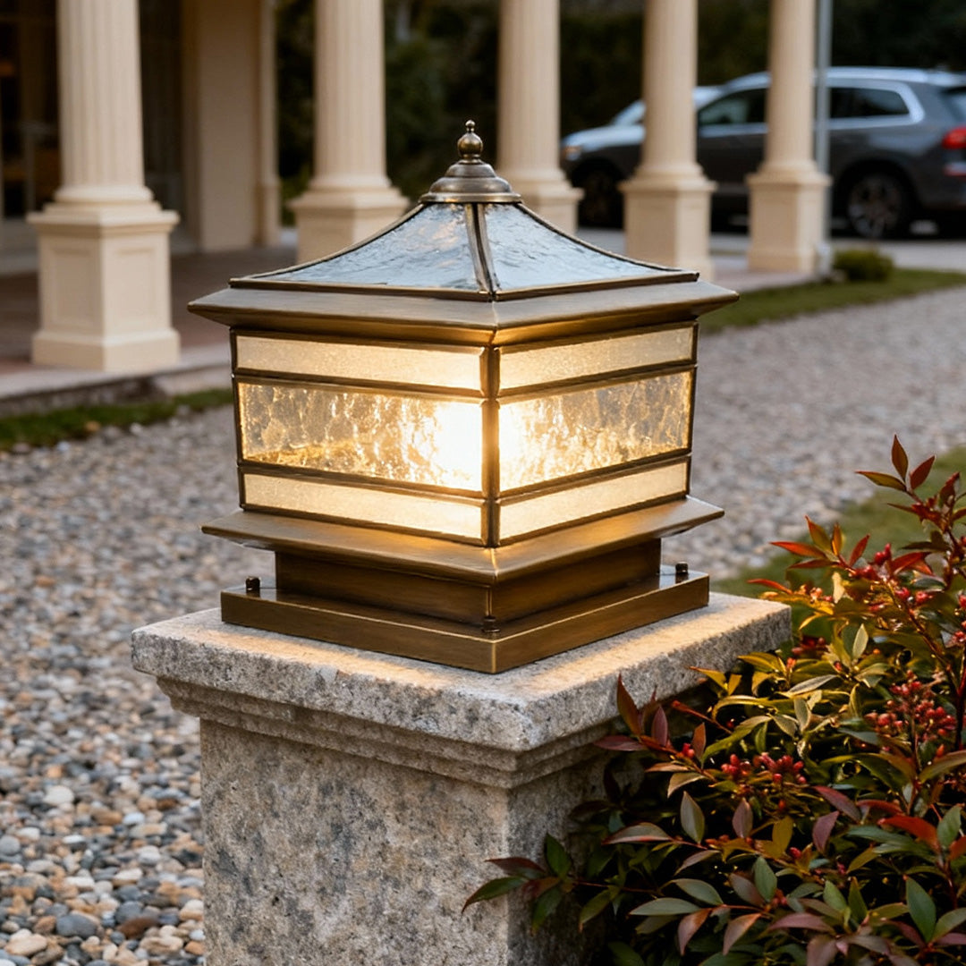 Stone Pillar Solar Lights - Retro Copper Outdoor Lighting with Dual Power Options for Landscape and Garden Illumination 4