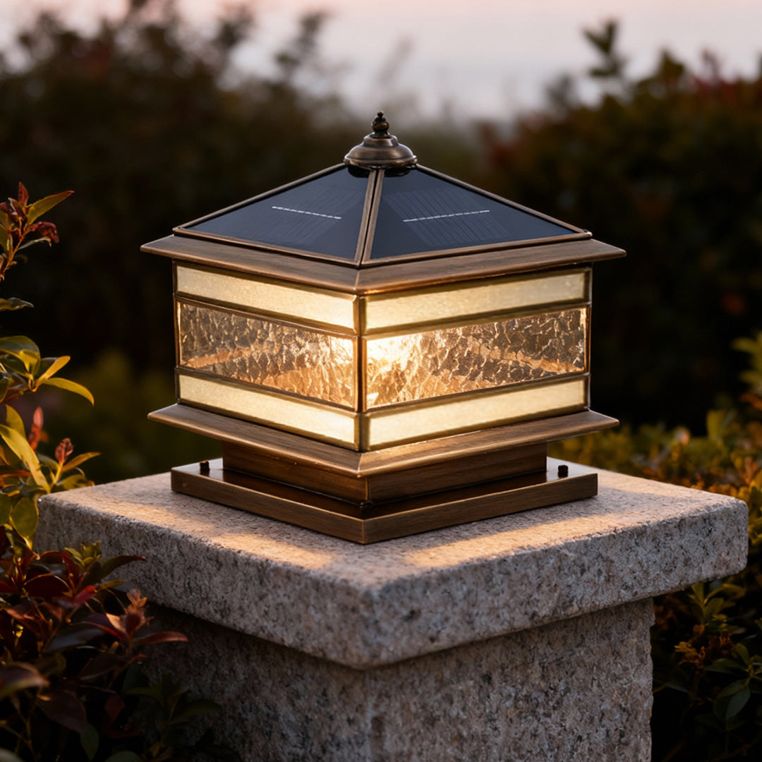 Stone Pillar Solar Lights - Retro Copper Outdoor Lighting with Dual Power Options for Landscape and Garden Illumination 5