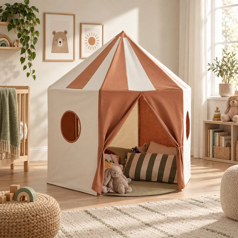 Striped Indoor Children's Play Tent with Lightweight Pop-Up Frame and Peek-Through Windows 1
