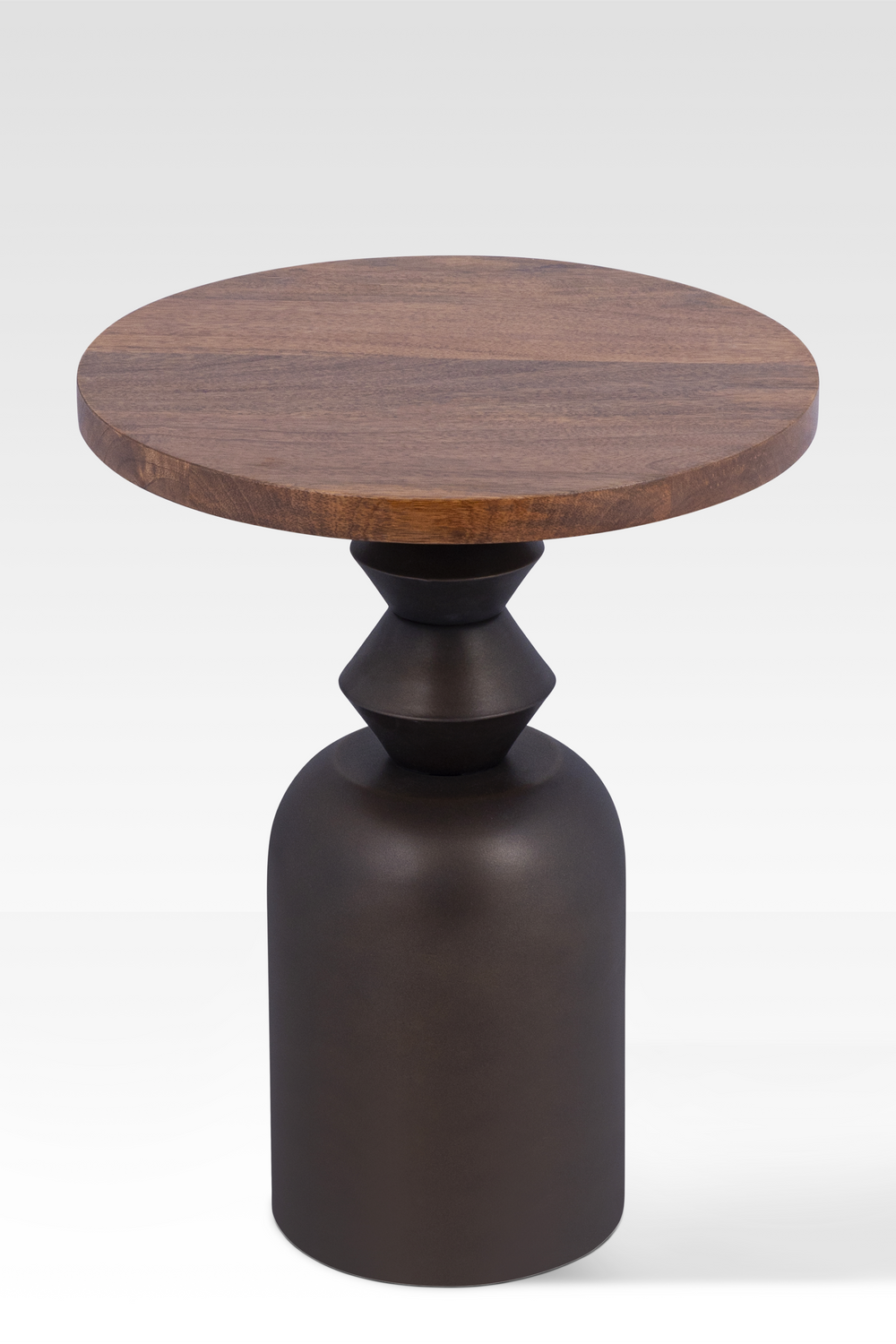 Stylish End Table with Solid Mango Wood Top and Hand-Cast Metal Base – Modern Sculptural Design for Living Room 1