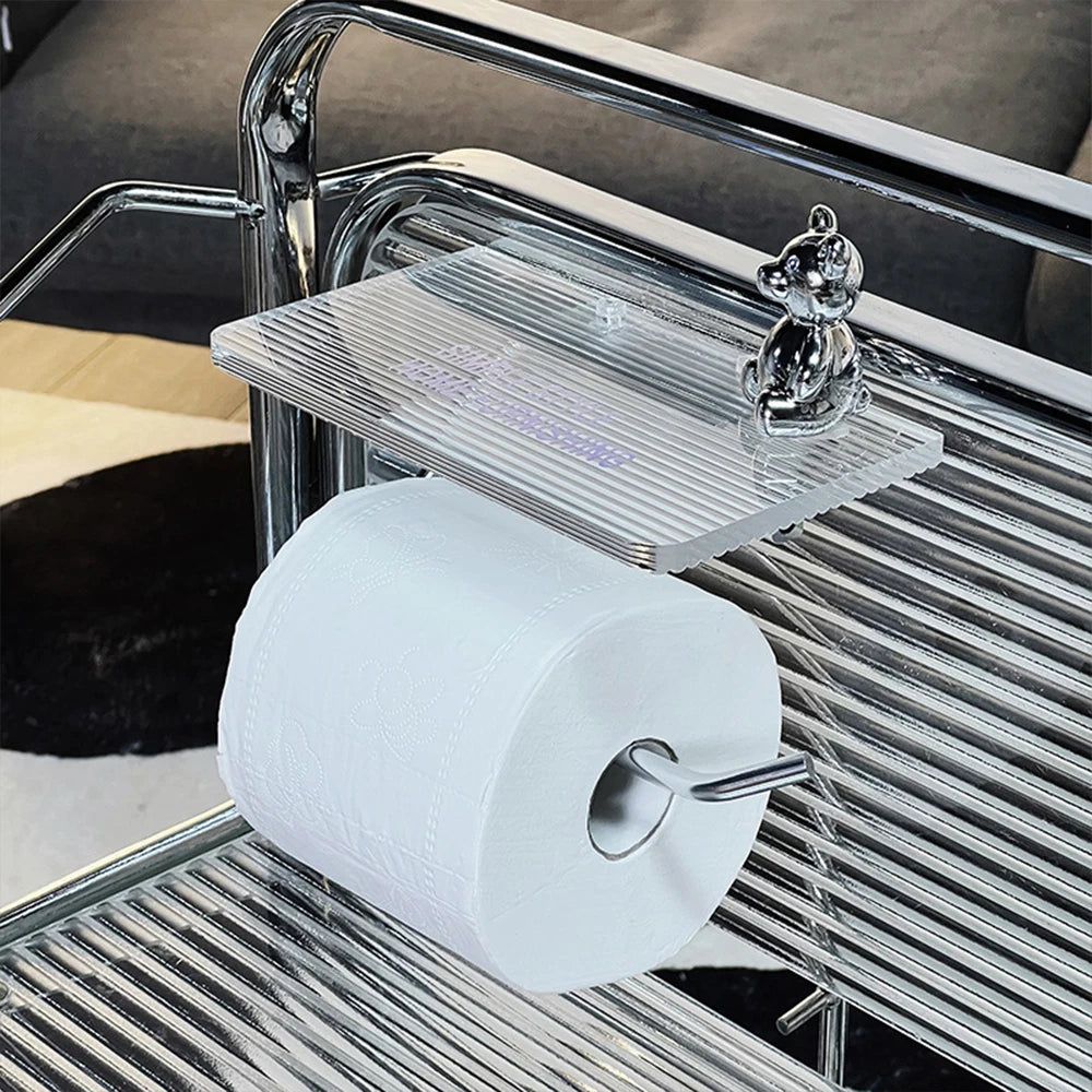 Stylish Toilet Roll Holder with Shelf – Modern Bathroom Accessory in Polished Metal 2