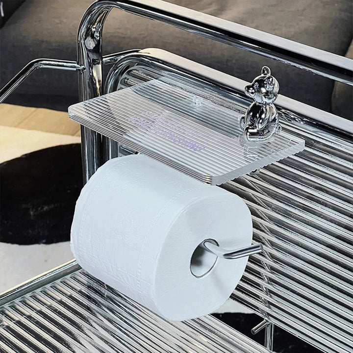 Stylish Toilet Roll Holder with Shelf – Modern Bathroom Accessory in Polished Metal 2