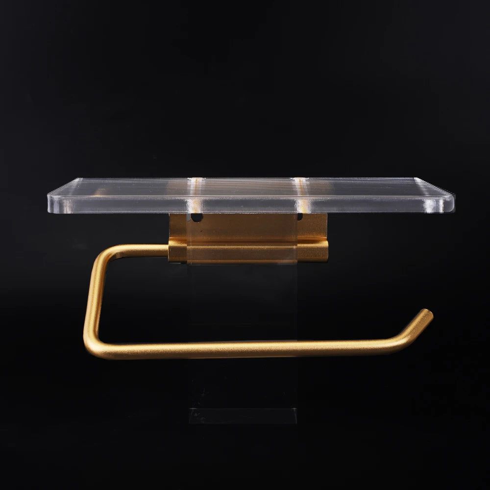 Stylish Toilet Roll Holder with Shelf – Modern Bathroom Accessory in Polished Metal 3