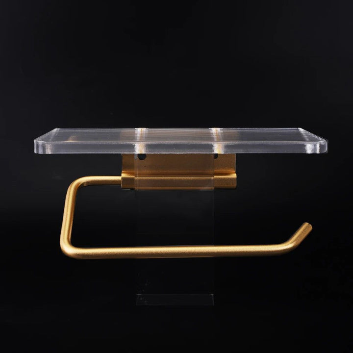 Stylish Toilet Roll Holder with Shelf – Modern Bathroom Accessory in Polished Metal 3
