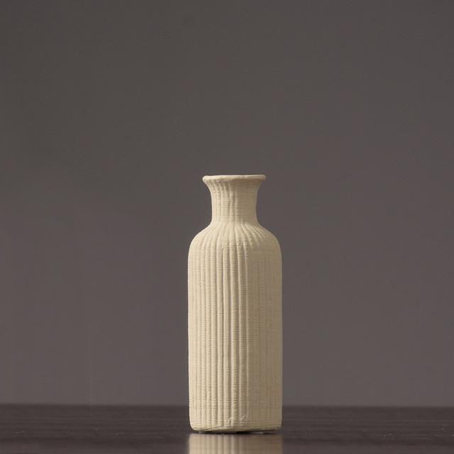 Tall Ceramic Vase with Ribbed Texture in Neutral Colors – Elegant Pottery Home Decor Accent 0
