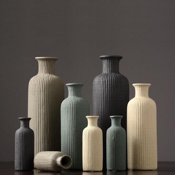 Tall Ceramic Vase with Ribbed Texture in Neutral Colors – Elegant Pottery Home Decor Accent 1