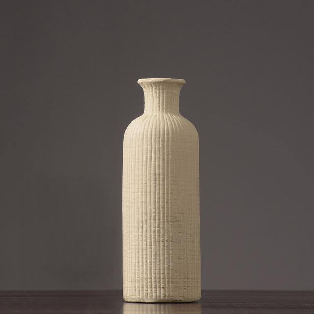 Tall Ceramic Vase with Ribbed Texture in Neutral Colors – Elegant Pottery Home Decor Accent 10