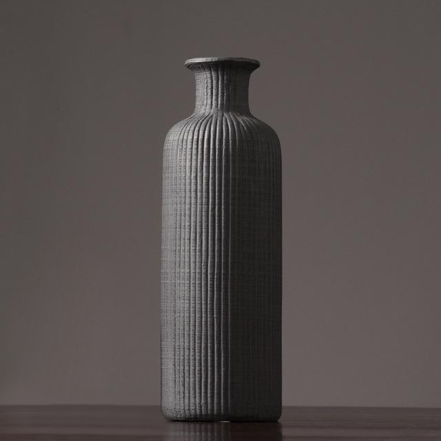 Tall Ceramic Vase with Ribbed Texture in Neutral Colors – Elegant Pottery Home Decor Accent 13