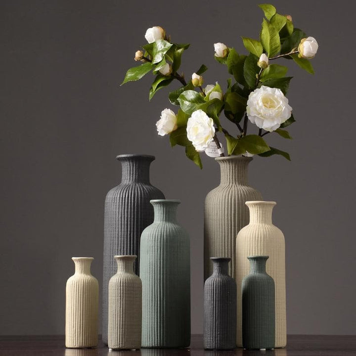 Tall Ceramic Vase with Ribbed Texture in Neutral Colors – Elegant Pottery Home Decor Accent 2