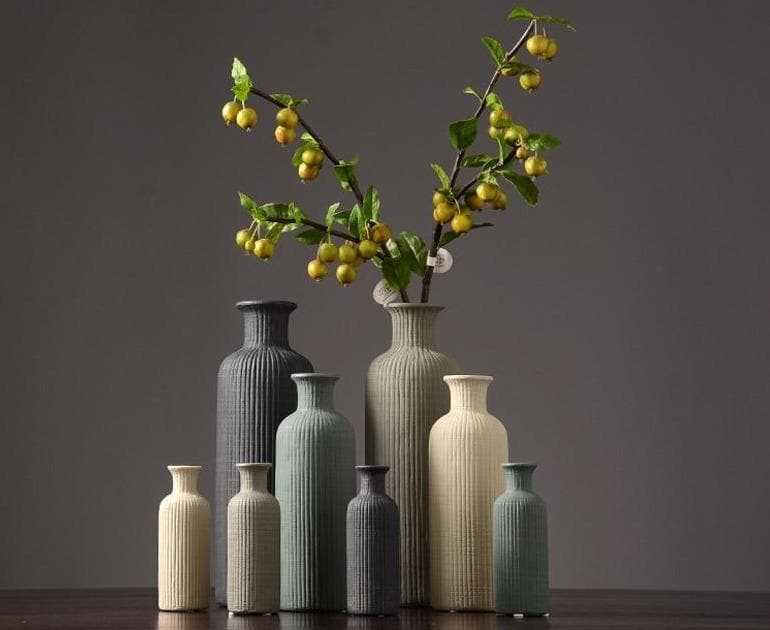 Tall Ceramic Vase with Ribbed Texture in Neutral Colors – Elegant Pottery Home Decor Accent 4