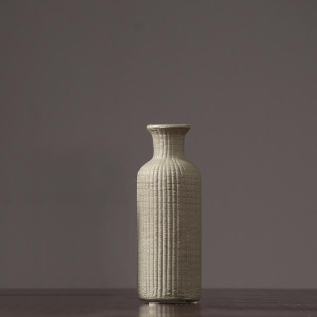 Tall Ceramic Vase with Ribbed Texture in Neutral Colors – Elegant Pottery Home Decor Accent 7