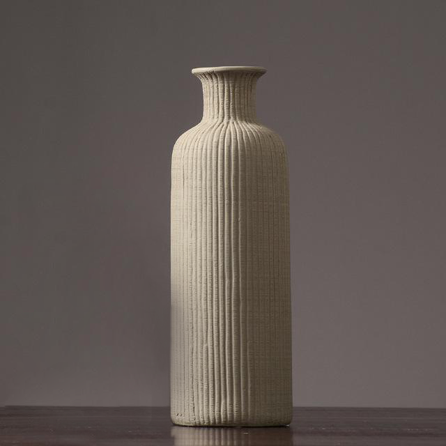 Tall Ceramic Vase with Ribbed Texture in Neutral Colors – Elegant Pottery Home Decor Accent 8