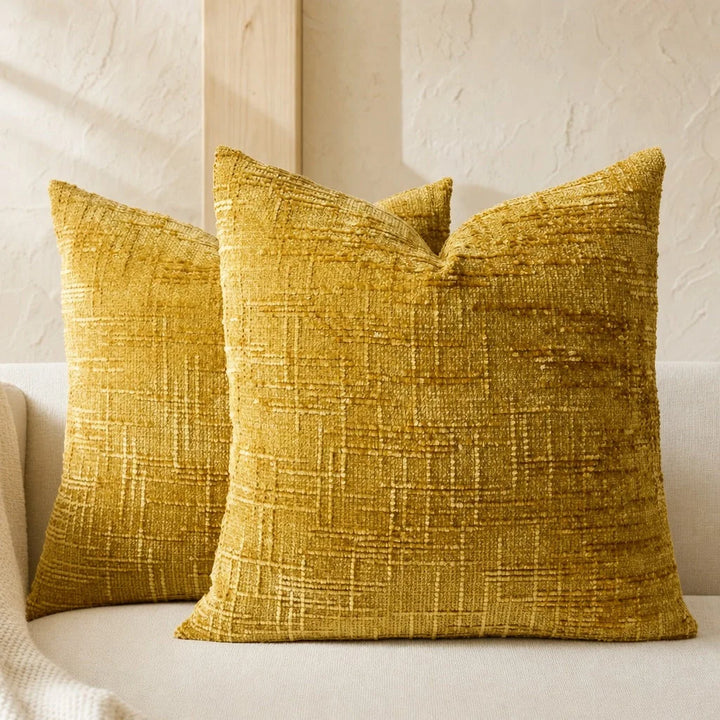 Textured Geometric Chenille-Style Throw Pillow – Square Decorative Couch Pillow for Sofas and Beds 0
