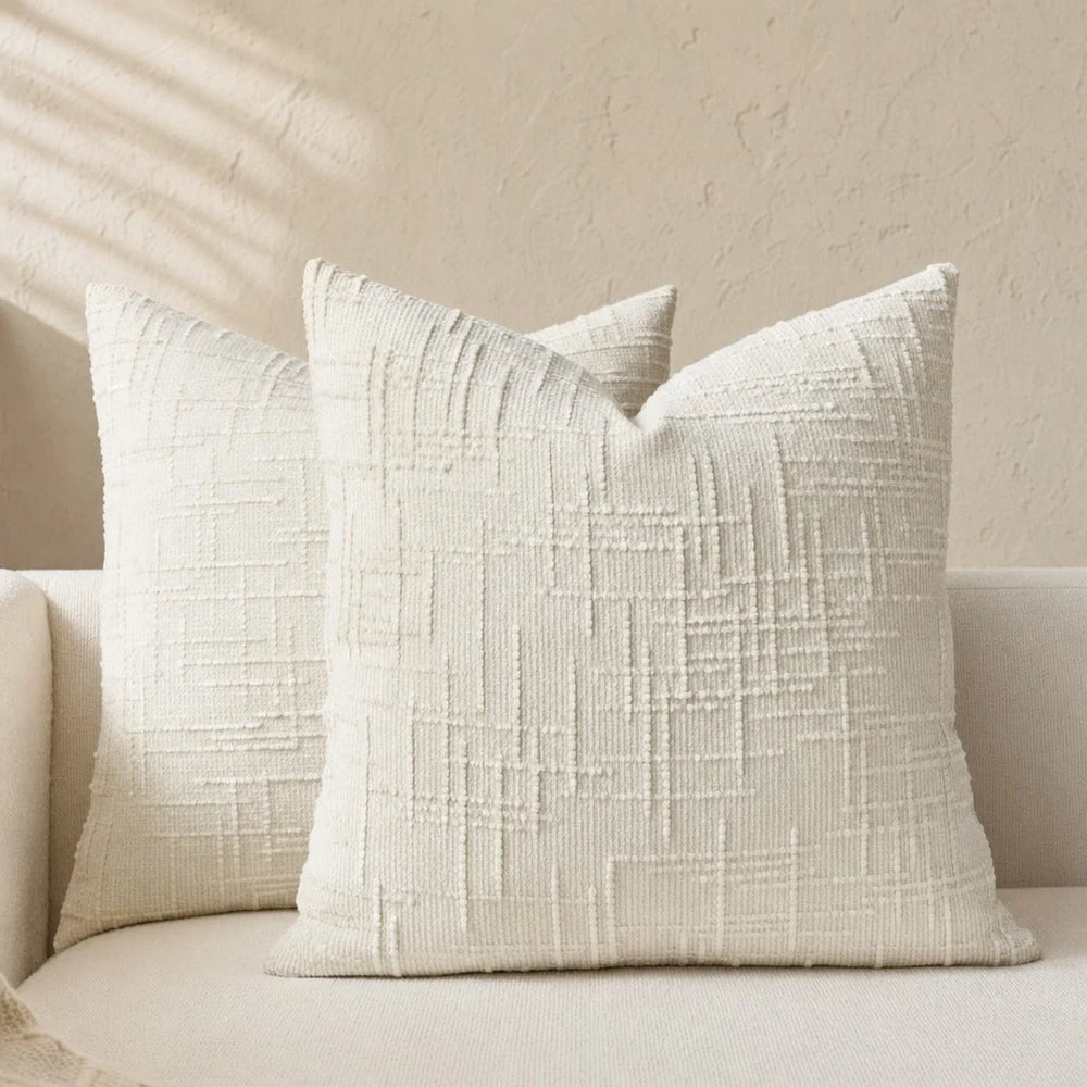 Textured Geometric Chenille-Style Throw Pillow – Square Decorative Couch Pillow for Sofas and Beds 1