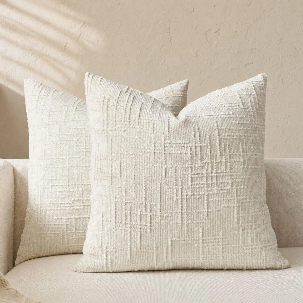Textured Geometric Chenille-Style Throw Pillow – Square Decorative Couch Pillow for Sofas and Beds 1