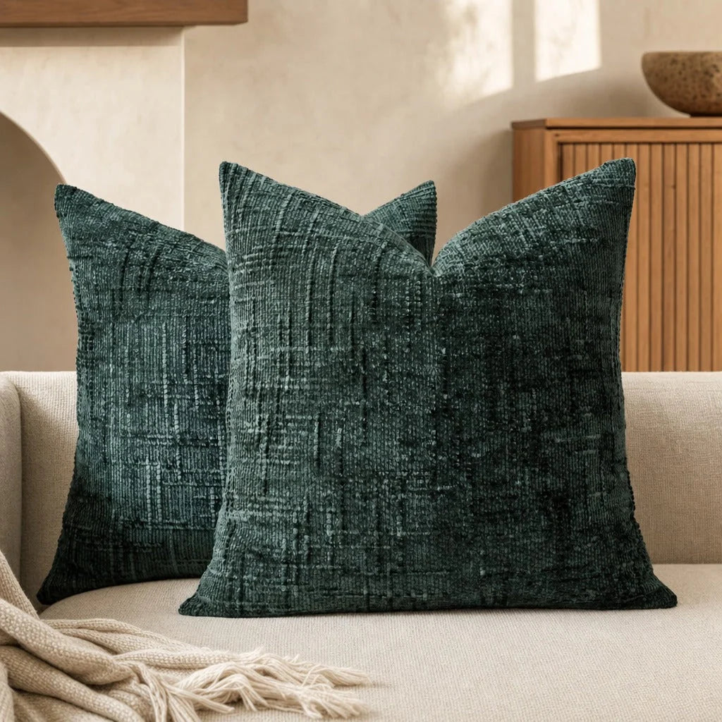 Textured Geometric Chenille-Style Throw Pillow – Square Decorative Couch Pillow for Sofas and Beds 2