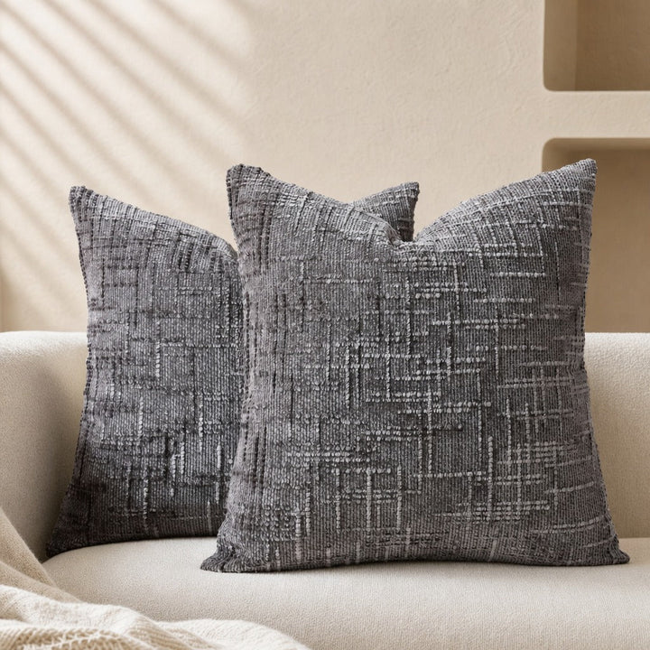 Textured Geometric Chenille-Style Throw Pillow – Square Decorative Couch Pillow for Sofas and Beds 3